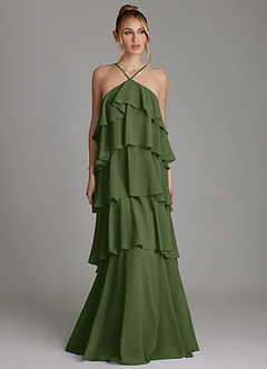 Azazie Deena Bridesmaid Dresses Olive A-Line Ruched Chiffon Dress image1