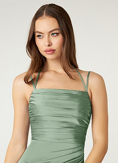 Azazie Desi Brautjungfernkleider Etui Halter Korsett Stretch-Satin Kleid Matcha image6