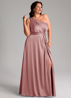 Azazie Brooke Vestidos de damas de honor Vestido de Rosa Polvorienta de Satén Elástico de Corte en A con Hombro unilateral image11