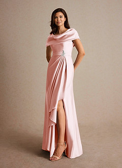Azazie Branford Mother of the Bride Dresses Blushing Pink A-Line Pleated Stretch Satin Dress image8