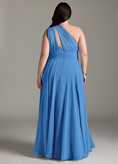 Azazie Charlize Bridesmaid Dresses Blue Jay A-Line One Shoulder Chiffon Dress image8