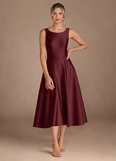 Azazie Fulton Mother of the Bride Dresses Cabernet A-Line Pleated Stretch Satin Dress image4