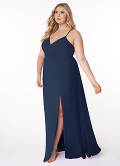 Azazie Everleigh Vestidos de damas de honor Vestido de Azul Marino Oscuro de Gasa de Corte en A con Corazón plisado image11