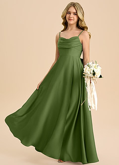 Azazie Bear Junior Vestido de Enebro de Satén Elástico de Corte en A con Escote de Corazón image5