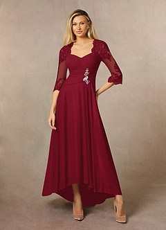 Azazie Anne Mother of the Bride Dresses Burgundy Sheath Sweetheart Sequins Lace Dress image4