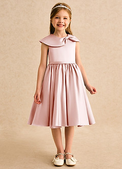 Azazie Acorn Flower Girl Dresses Blushing Pink A-Line Pleated Matte Satin Dress image3
