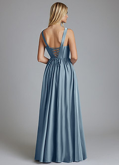 Azazie Delmie Bridesmaid Dresses Dusty Blue A-Line Corset Stretch Satin Dress image2