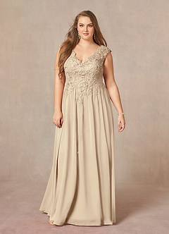Azazie Amethyst Mother of the Bride Dresses Champagne A-Line V-Neck Sequins Chiffon Dress image13
