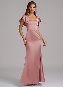 Azazie Elkie Probar vestidos en casa Vestido de Esmeralda de Satén Elástico de Corte Sirena con Escote Cuadrado image4