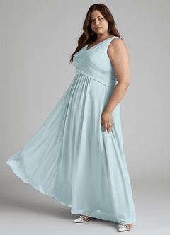 Azazie Flora Bridesmaid Dresses Mist A-Line Pleated Chiffon Dress image12