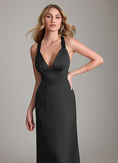 Azazie Cemion 신부 들러리 드레스 A라인 스트레치 새틴 바닥 길이 드레스 image6