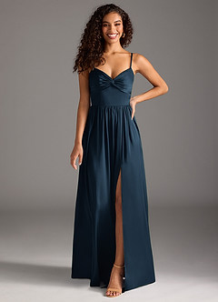 Azazie Zeya Bridesmaid Dresses Dark Navy A-Line Pleated Stretch Satin Dress image8