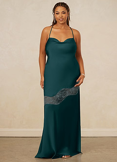 Christian Siriano Bridal for Azazie 1012 Bridesmaid Dresses Pine Sheath Lace Stretch Satin Dress image11