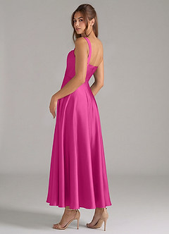Azazie Shaude Bridesmaid Dresses Fuchsia A-Line Pleated Stretch Satin Dress image7