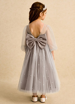 Azazie Trudy Flower Girl Dresses Taupe Ball-Gown Sweetheart Neckline Tulle Dress image2