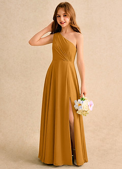 Azazie Puddles Girls Formal Flower Girl Klänningar Klä A-Line i Chiffong Ena axeln image3