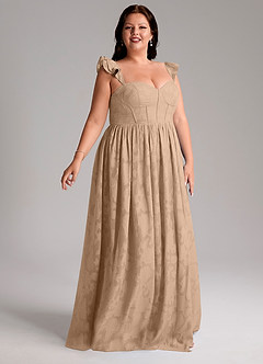 Azazie Denisse Brautjungfernkleider A-Linie Gestreift Blumen-Burnout Kleid Champagner image10