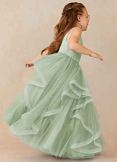 Azazie Sofia Flower Girl Dresses Dusty Sage A-Line Beaded Tulle Dress image3