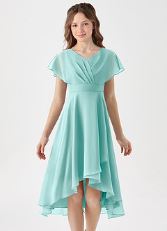 Azazie Graciela Junior Aqua A-Line Pleated Chiffon Dress image3
