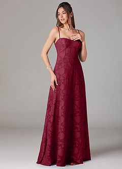 Azazie Valentine Bridesmaid Dresses Burgundy A-Line Sweetheart Neckline Floral Burnout Dress image3