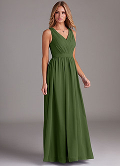 Azazie Kingsley Bridesmaid Dresses Olive A-Line Lace Chiffon Dress image5