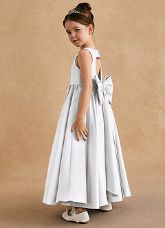Azazie Bettie Flower Girl Dresses White A-Line Bow Matte Satin Dress image3