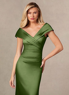 Azazie Ludlow Kleider für die Brautmutter Meerjungfrau-Linie Plissee Stretch-Satin Kleid Wacholder image6