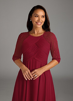 Azazie Dorothea Mother of the Bride Dresses Burgundy A-Line Scoop lace Chiffon Dress image4