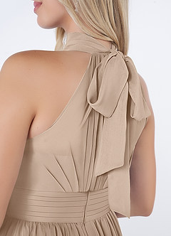 Azazie Iman Bridesmaid Dresses Taupe A-Line A-Line Ruched Chiffon Dress image7