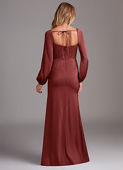 Azazie Charissa Bridesmaid Dresses Terracotta Sheath Long Sleeve Stretch Satin Dress image8