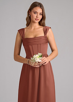Azazie Hattie Bridesmaid Dresses Auburn A-Line Corset Stretch Satin Dress image6