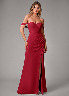 Azazie Haisley Bridesmaid Dresses Scarlet Sheath Off the Shoulder Chiffon Convertible Dress image3