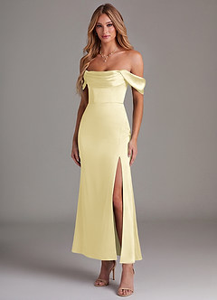 Azazie Saige Brautjungfernkleider Meerjungfrau-Linie Schulterfrei Stretch-Satin Kleid Zitronensorbet image1