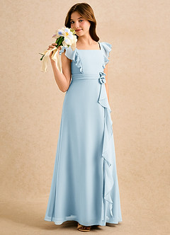 Azazie Soso Girls Formal Flower Girl Dresses Sky Blue A-Line Pleated Chiffon Dress image4