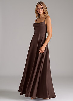Azazie Elle Bridesmaid Dresses Ganache A-Line Pleated Stretch Satin Dress image6