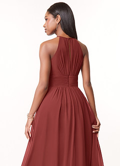 Azazie Bonnie Bridesmaid Dresses Terracotta A-Line Keyhole Ruched Chiffon Dress image4