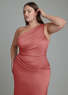 Azazie Akilah Jurken voor bruidsmeisjes Jurk van Stretch Satijn met Zeemeermin One-shoulder Antieke Roos image13