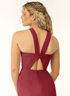 Azazie Rue Abiti da Damigella Abito A-Line in Chiffon con Scollo Halter Melograno image2