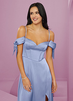 Barbie ♥ Azazie Robes de demoiselle d'honneur Robe Trapèze en Satin extensible Épaule décolletée Eis image5
