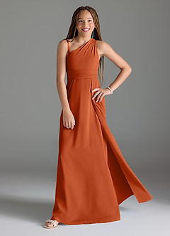 Azazie Dallas Junior Burnt Orange A-Line Pleated Chiffon Dress image1