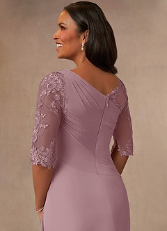 Azazie Dionysus At-home Try On Dresses Dusty Rose A-Line Boatneck Lace Chiffon Dress image5