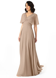 Azazie Pamela Bridesmaid Dresses Taupe A-Line V-Neck Pleated Chiffon Dress image3