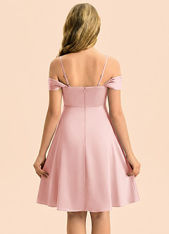 Azazie Anselie Junior Powder Pink A-Line Off the Shoulder Stretch Satin Dress image2