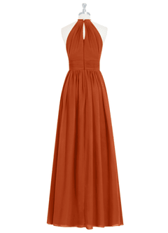 Azazie Cherish Vestidos de damas de honor Vestido de Naranja Quemada de Gasa de Corte en A con Plisado image7