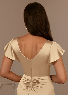 Azazie Roya Mother of the Bride Dresses Champagne Mermaid V-Neck Pleated Stretch Satin Dress image6