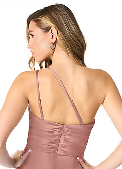 Azazie Eren Bridesmaid Dresses Rosette Mermaid One Shoulder Stretch Satin Dress image3
