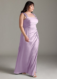 Azazie Jesaphine Bridesmaid Dresses Frosted Lilac Sheath Bow Stretch Satin Dress image10