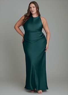 Azazie Evadne Bridesmaid Dresses Pine Sheath Pleated Stretch Satin Dress image7