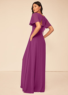Azazie Kimber Bridesmaid Dresses Orchid A-Line Flounce Sleeve Chiffon Dress image11