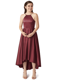 Azazie Jemima Junior A-Linie mit Taschen Stretch-Satin Kleid Merlot image4